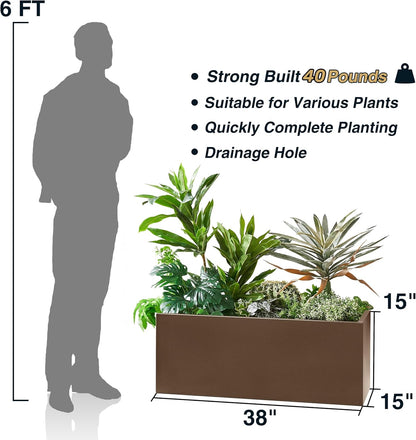 Metallic Heavy Long and Large Outdoor/Indoor Planter Box, 38”Lx15”Wx15”H, 40Pounds, Espresso