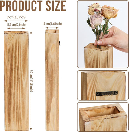 Wooden Wall Planter Set of 4 - Modern Home Decor for Living Room, Bedroom, Bathroom - Brown Finish Planter for Dried Flowers, Faux Greenery, Indoor Plants
