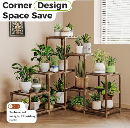 Bamworld Plant Stand Indoor Corner Plant Shelf Outdoor for Multiple Plants Wood Flower Stand Ladder Plant Table for Plant Pots for Window Garden Balcony Living Room