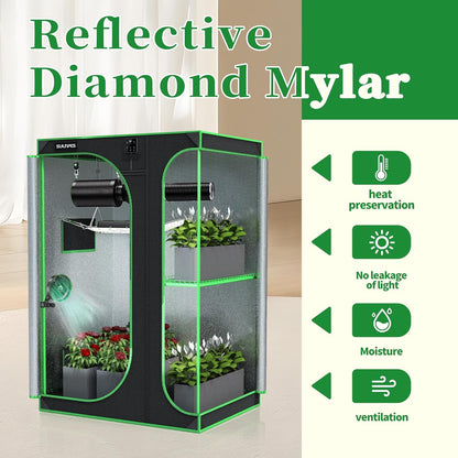 SULIVES Grow Tent, 48" Lx36 Wx72 Indoor Hydroponic Water-Resistant System with Removable Floor Tray and Observation Window, Easy Setup,600D Mylar Hydroponic Dark Room for Indoor use.