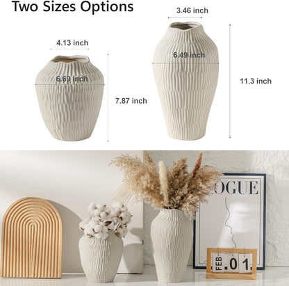 Ceramic Vase for Home Decor,11.6 Inch Flower Vases,Decorative Blue Vase for Pampas Grass,Modern Art Texture Vases for Home Entryway Living Room Dining Table Farmhouse Office Decor(Grey)