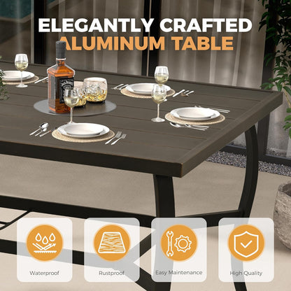 HAPPATIO Outdoor Dining Table for 6, Aluminum Rectangle Outdoor Dining Table with Umbrella Hole, All-Weather Aluminum Patio Dining Table for Garden Yard Poolside, Only Table, Black
