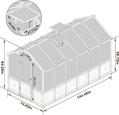 BlueWish 6x12FT Greenhouse, Greenhouse for Outdoor with Cedar Frame, Adjustable Vent, Wood Greenhouses with Polycarbonate Panel, Green House for Outside, Garden, Backyard, Black