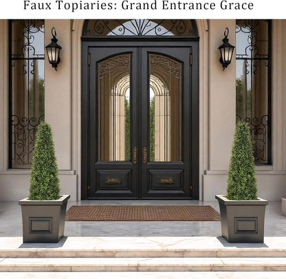 4ft Artificial Boxwood Topiary Trees (Set of 2) - UV Resistant Faux Plants Outdoor, Realistic 48in Fake Potted Bushes and Shrubs for Front Porch, Planter, Patio - Low Maintenance & Evergreen