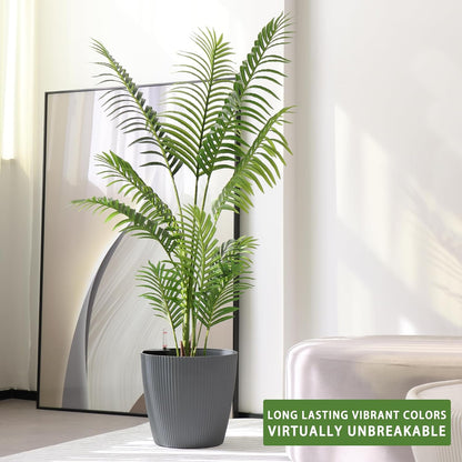 Dexceder 13x12 Self Watering Planters Indoor, Inner Mat Design, Floor Standing Flower Plant Pot with Water Level Indicator (2 Pack, Gray)