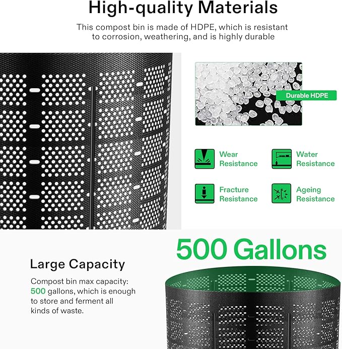 VIVOSUN 500 Gallon Outdoor Compost Bin, Expandable Composter, Easy to Setup & Large Capacity for Backyard, Lawn (Black with Gloves) (Pack of 2)