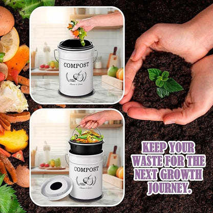 AOSION Countertop Compost Bin Kitchen,Odorless Indoor Compost Bin with Lid and Compost Bags,Compost Bucket Composter Container for Food Waste,White