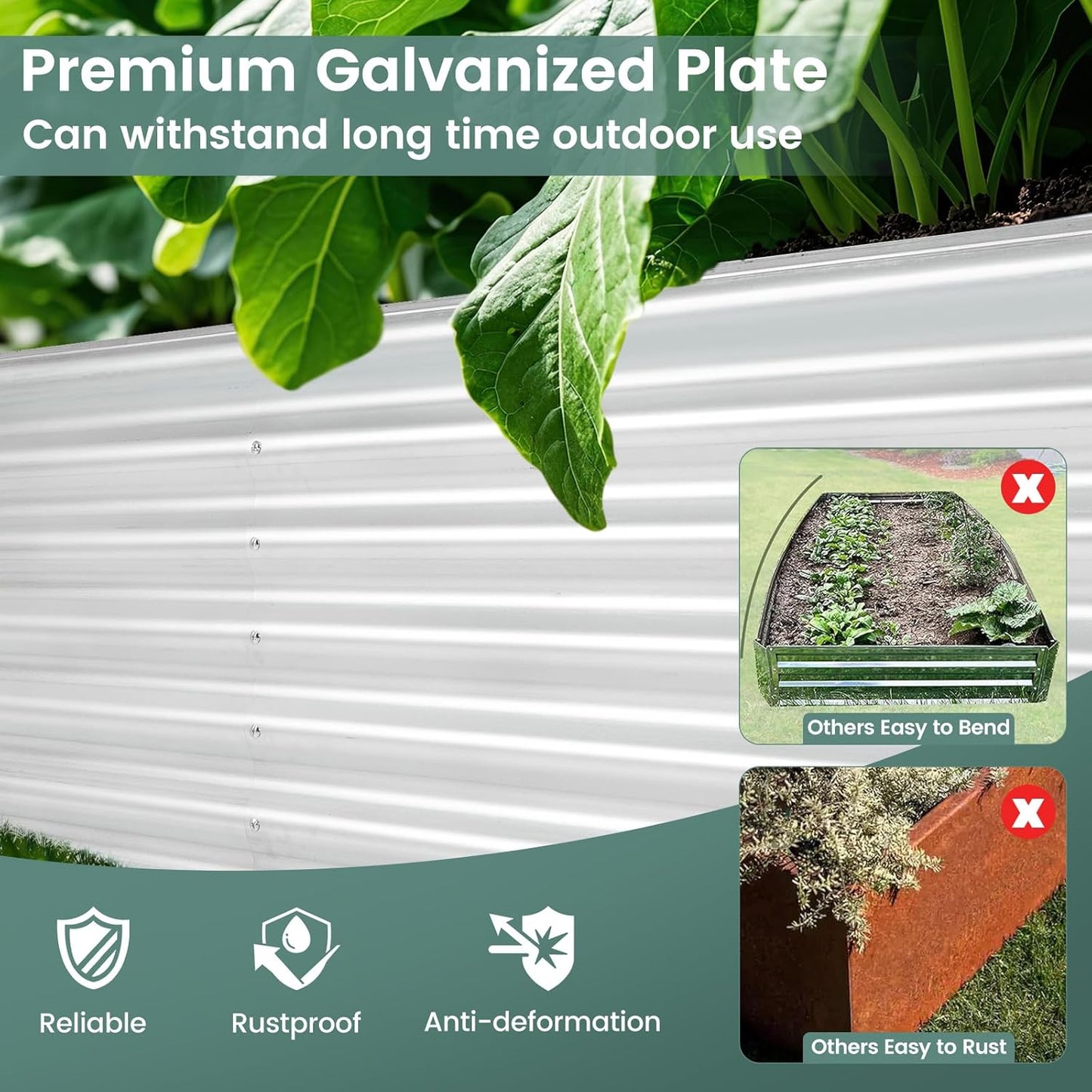 2 Pieces Rectangular Raised Garden Beds, Galvanized Garden Planter with Open Bottom, Sprayed Plate & Corner Protectors, Outdoor Metal Planter Box for Vegetables, Flowers & Herbs(Sliver)