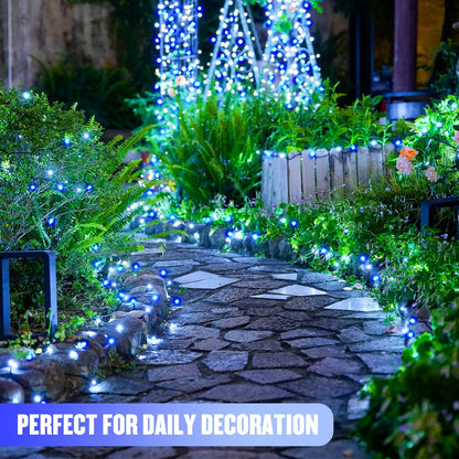 JMEXSUSS 2 Pack Blue and White Solar Christmas Lights, Total 400 LED 151FT Solar String Lights Outdoor Waterproof, 8 Modes Solar Light for Outside Tree Patio Christmas Decorations