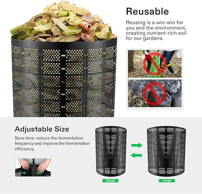 VIVOSUN 500 Gallon Outdoor Compost Bin, Expandable Composter, Easy to Setup & Large Capacity for Backyard, Lawn (Black with Gloves) (Pack of 2)