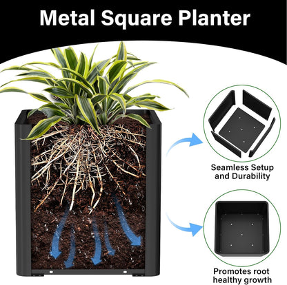 Large Metal Square Planter 24" L x 24" W x 24" H, Heavy Duty Black Large Outdoor Planters with Drainage Hole for Porch/Patio/Garden