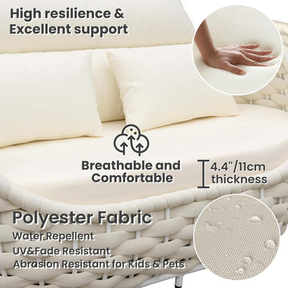 Woven Rope Outdoor Sofa Set: 5 Pieces Aluminum Patio Conversation Set Assembled - All Weather Cushioned Porch Furniture Couch - Modern Metal Lounge Set for Deck Yard Resort Hotel Sunroom, Beige