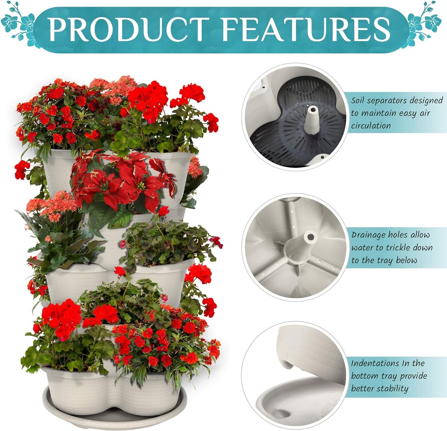 Amazing Creation Stackable Planter, Vertical Oasis Tiered Garden Planter, Grow Vegetables, Herbs, and Succulents with Ease