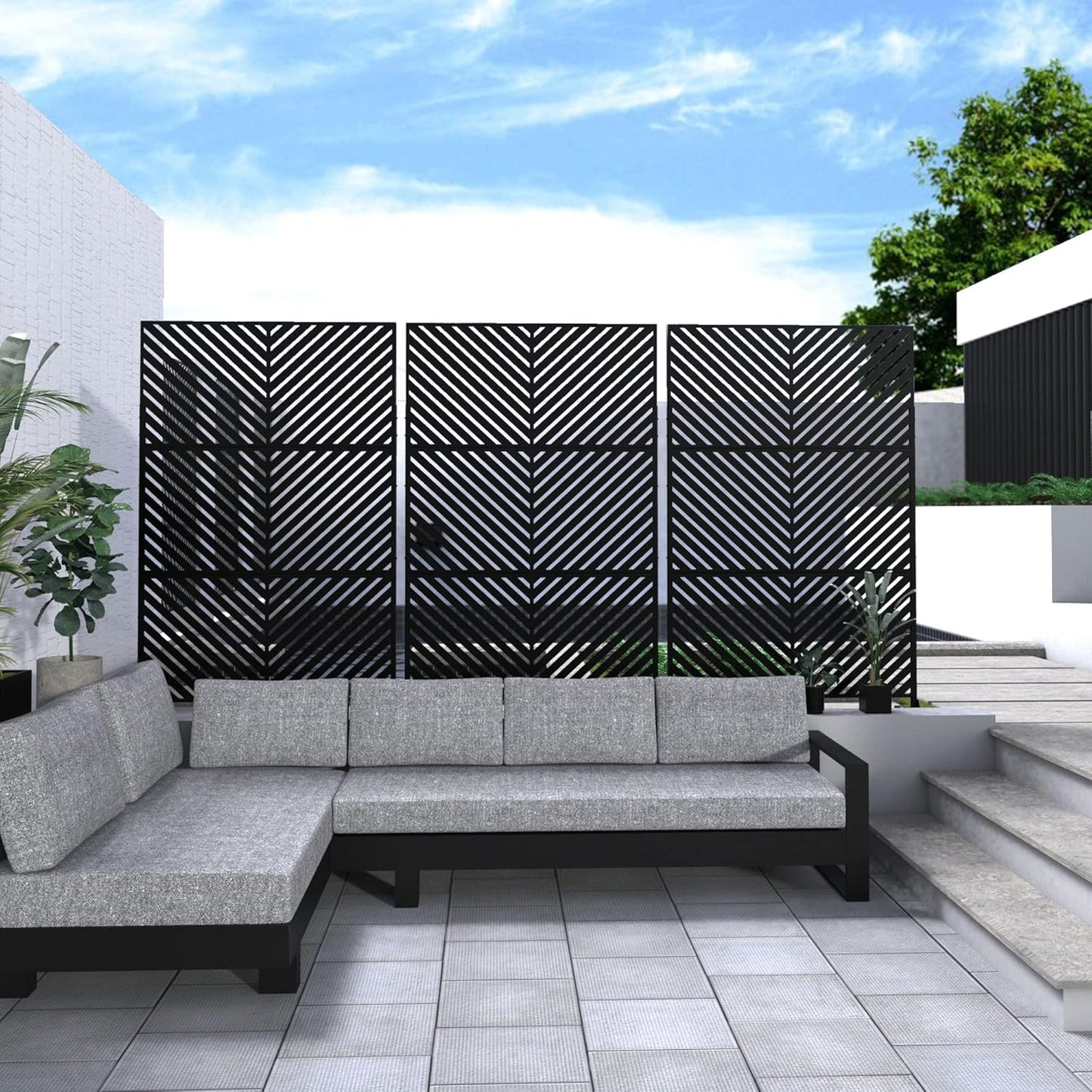 Metal Privacy Screen Outdoor 72" H×47" W,Freestanding Decorative Privacy Screen for Balcony Yard&Garden,Privacy Fence-Black&Arrow