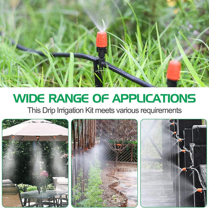 MIXC 1/4-inch Mist Irrigation Kits Accessories Plant Watering System with 50ft 1/4” Blank Distribution Tubing Hose, 20pcs Misters, 39pcs Barbed Fittings, Support Stakes, Quick Adapter, Model: GG0B