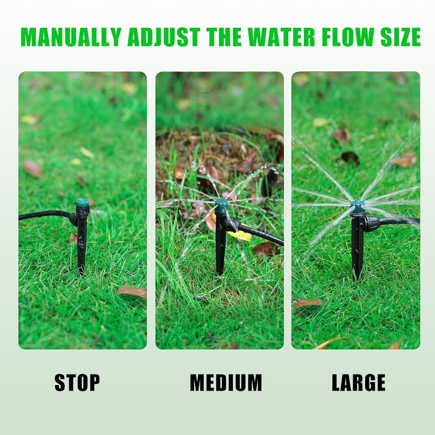 100pc Drip Irrigation Emitters for 1/4" Drip Tubing,5.5" Stake with Adjustable Automatic Irrigation Drippers for (4-7mm) Garden Watering System. (100pcs-360 Degree Drip)