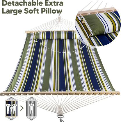 SUNCREAT Double Hammocks 2 Person with Extra Large Pillow, Non Fading Tree Hammocks for Outside, Blue&Aqua
