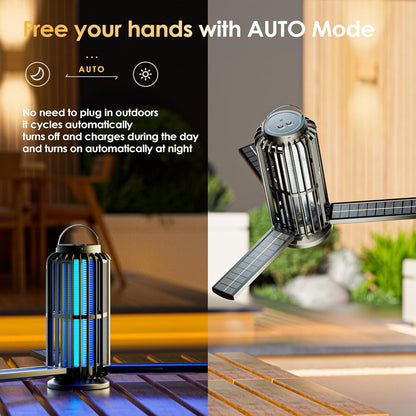 Bug Zapper, Solar Bug Zapper with 3 Solar Charging Panels, IP65 Waterproof Mosquito Zapper, 4200V Mosquito Zapper with LED Light, Outdoor Indoor AUTO ON/Off