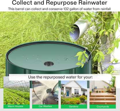 VIVOSUN Collapsible Rain Barrel, 132 Gallon Water Storage Tank with 1000D Oxford Cloth, Portable Rain Collection System Includes Two Spigots and Overflow Kit, Green