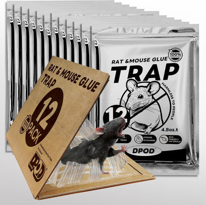 12 Pack Glue Mouse Traps Indoor for Home, Large Sticky Mouse Traps for Inside House, Pre-Baited Adhesive Non-Toxic Glue Traps for Mice Rats, Snakes, Lizard, Insect(13.5" x 8.5")