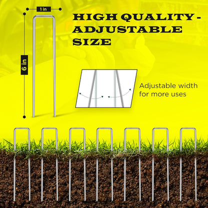 125 Pack x 6 Inch Landscape Staples Galvanised, Fabric Pins, 11 Gauge, Garden Staples, Tent Stakes, Fabric Pins for Lawn, Fence, Tent, Decoration, Weed Barrier, Outdoor. (125 x 6in)