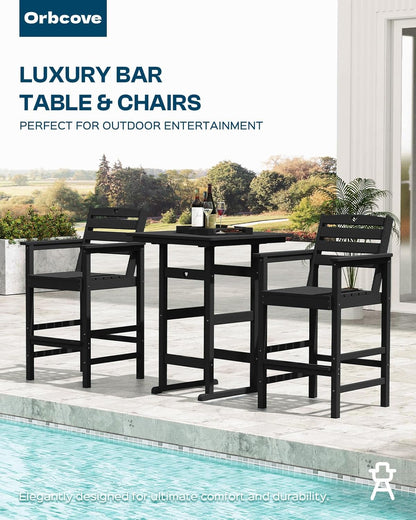 Tall Adirondack Chairs Set of 2, HDPE Wood Balcony Adirondack Chairs Set with Heart Cutout Design, Weather-Resistant Bar Height Furniture for Deck, Porch, Pool (Black)