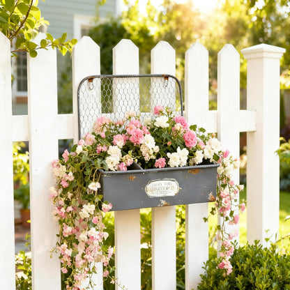 Rustic Metal Wall Mounted Planter Vintage Hanging Flower Pot with 3 Compartments Farmhouse Plants Holder Succulents Tubs for Garden Railing Fence Patio Yard Outdoor Decor