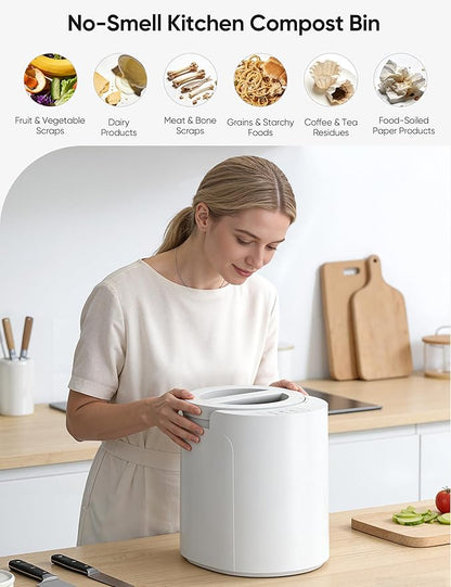Compost Bin Kitchen, Auto-Cleaning Electric Compost Bin with Odorless & Low Noise Feature, Countertop Compost Machine for Food Scraps, Indoor Electric Food Waste Composter