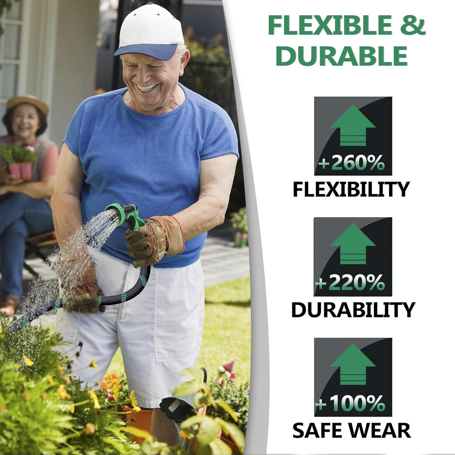 200 ft Garden Hose - 2025 New Upgraded Flexible Water Hose - Ultra Lightweight Kink-free Car Washing Pipe with 10 Function Sprayer and 3/4" Solid Brass Fittings - Durable,Leak proof Garden Hoses