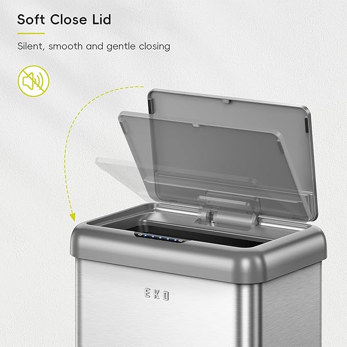 EKO Vintage 50L / 13.2 Gallon Motion Sensor Trash Can, Dual Compartment 32L + 18L Stainless Steel Kitchen Garbage Bin, Touchless Automatic Waste & Recycling Bin with Lid for Home or Office
