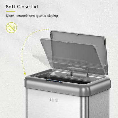 EKO Vintage 50L / 13.2 Gallon Motion Sensor Trash Can, Dual Compartment 32L + 18L Stainless Steel Kitchen Garbage Bin, Touchless Automatic Waste & Recycling Bin with Lid for Home or Office