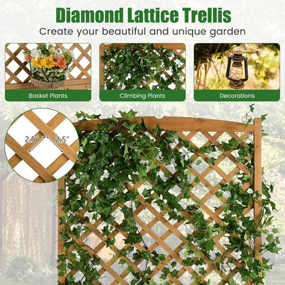 HAPPYGRILL Raised Garden Bed with Trellis, 71" Planter Raised Bed with Drainage Holes, Freestanding Garden Planter for Vine Climbing Plants, Wooden Planter Box for Yard Balcony(2, Yellow)