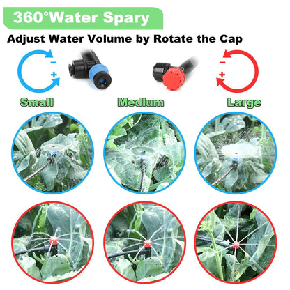 177FT Drip Irrigation Kit – 2025 New Quick-Connect Micro Irrigation System with 46FT 1/2'' Tubing, Locking Nozzle Emitters, Adjustable Misting Sprayers for Gardens, Lawns, Raised Beds and Greenhouses