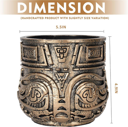 Tribal Vintage Face Planter,Lightweight Unique Plant Pots with Drainage,Eclectic Small Succulent Flower Planters Pots for Outdoor&Indoor Plants,Funny Garden Pot for Room Decor(5.5in,Gold)