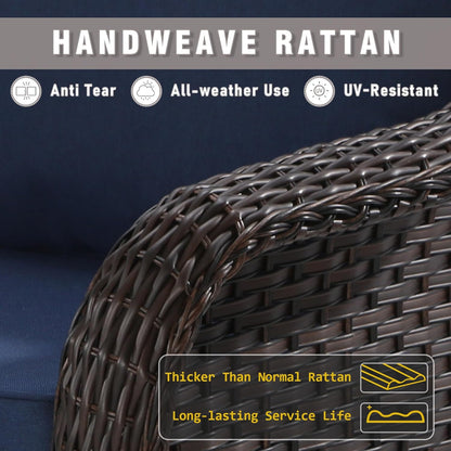 Outdoor Wicker Chair Set of 2, All-Weather Use Patio Rattan Chair with Seat and Back Cushion, Ideal for Porch, Backyard, Balcony, Poolside, Blue