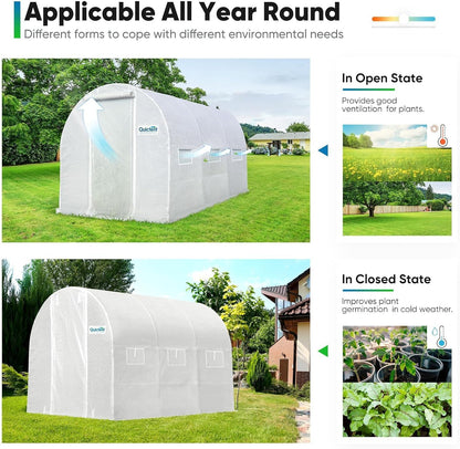Quictent Premium Greenhouse for Outdoors, 10x6.6x6.6FT Upgraded Portable Walk-in Heavy Duty Frame Large Garden Plant Hot Outside Hoop House, 6 Ventilated Screen Window and Zipper Screen Door, White