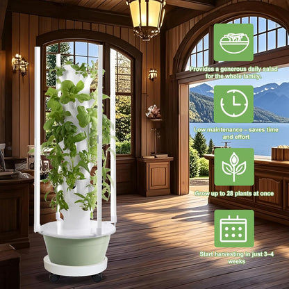 Vertical Hydroponic Growing System Kit – LED Grow Lights, Hydroponic Vegetable Tower,Inddor Lettuce Growing Garden,28 Plant Sites, for Indoor & Outdoor Gardening,Full Spectrum