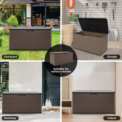 Heavy-Duty 100 Gallon Outdoor Storage Bench - Waterproof Patio Deck Box for Outside Use, Lockable Resin Storage with UV Protection, Granite Grey