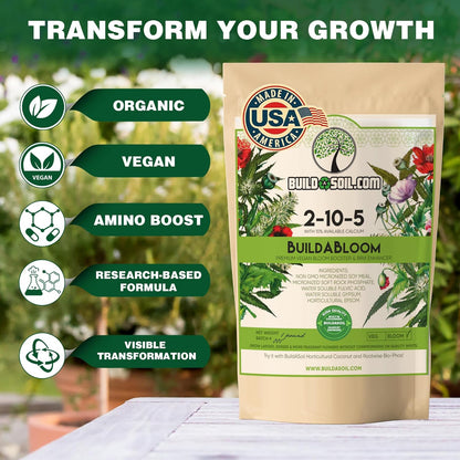 BuildASoil Vegan Bloom Booster & Flower Fertilizer – Organic Hydrangea & Rose Fertilizer Plant Food, Bloom Booster Fertilizer for Outdoor Gardens & Houseplants – Natural Soil Flower Food, 5 LB Bag