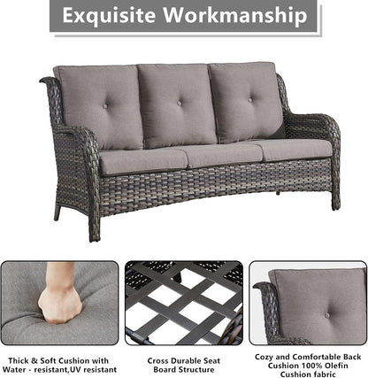 Outdoor Wicker Patio Furniture Set - 6 Piece Rattan Patio Conversation Set with 2 Rocking Swivel Chairs,2 Ottomans,1 Sofa and 1 Side Table for Porch Deck Backyard Garden(Mixed Grey/Grey)