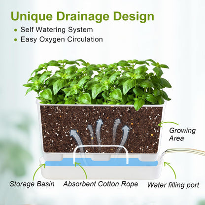 Herb Garden Planter Indoor Kit Self Watering Pots for Indoor/Outdoor Plants 2 Packs Windowsill Plant Pots with Drainage and Tray, Window Pot for Indoor Plants