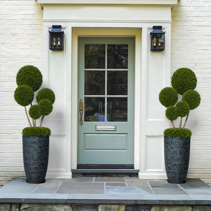 QCQHDU Large Tall Blue Planters with Saucer - 9 Gallon 12" Diameter x 21" H Faux Stone Round Pots for Indoor Plants, Outdoor Patio & Porch Decor, Heavy Duty Weatherproof Plant Containers