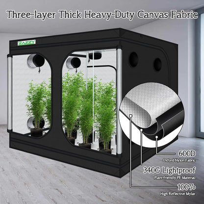 zazzy Growing Tent, 120"x120"x78" Grow Tent High Reflective Mylar with Observation Window and Removable Floor Tray for Hydroponics Indoor Plant Growing 10x10