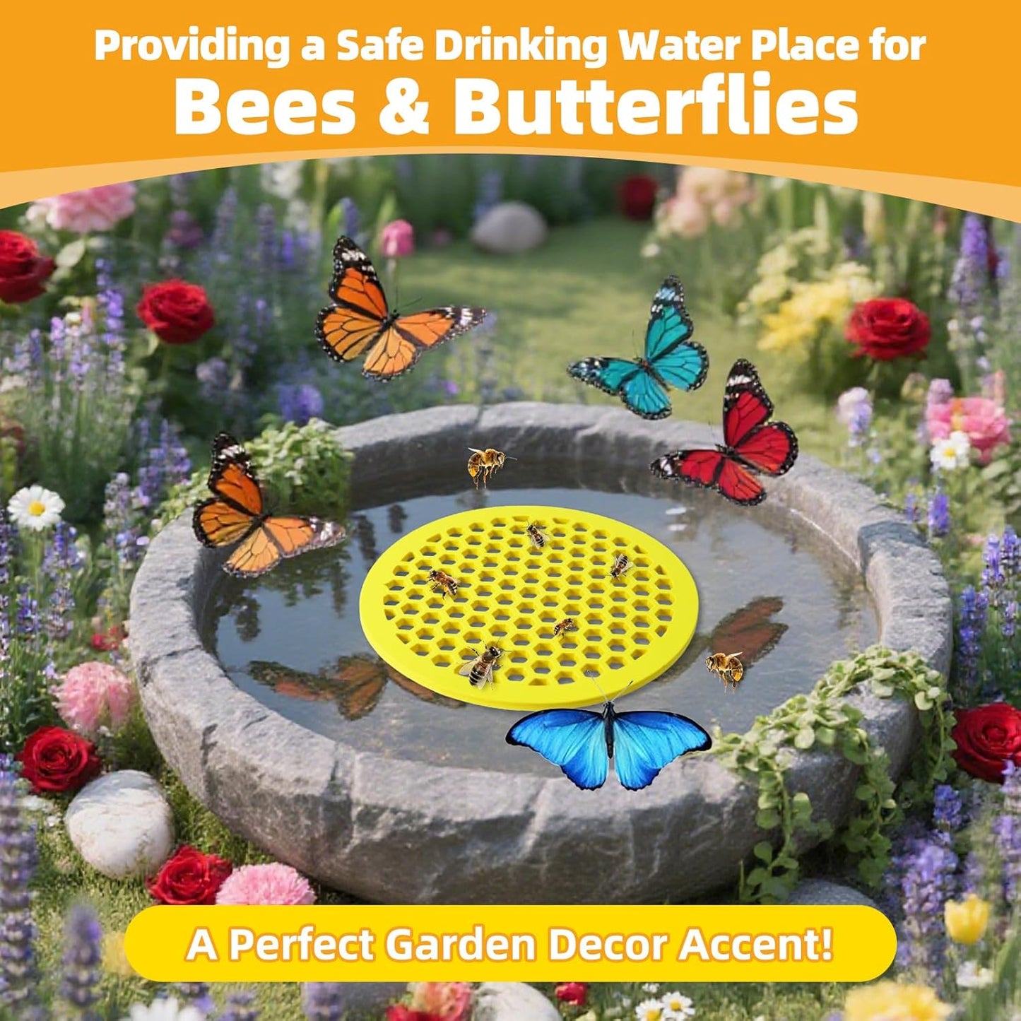 4 Pcs Bee Watering Station for Garden, 7.87 Inch Floating Bee Island for Pond/Farm/Fountain, No Assembly Required Bee Bath, Butterfly Feeder, Outdoor Garden Decor