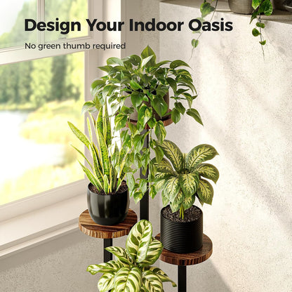 Bamworld 4 Tier Plant Stand Indoor, Tall Metal Wood Plant Shelf Outdoor,Small Flower Pot Holder Table Rack Garden Accessories for Corner Living Room Balcony Patio