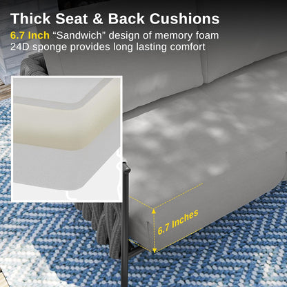 EAST OAK Life Chatter Outdoor Sofa, Outdoor Furniture 3 Seats with Waterproof Thick Cushions, Modern Patio Sofa Deep Seating for Outdoor Garden Porch Blackyard, Earth Black & Misty Grey
