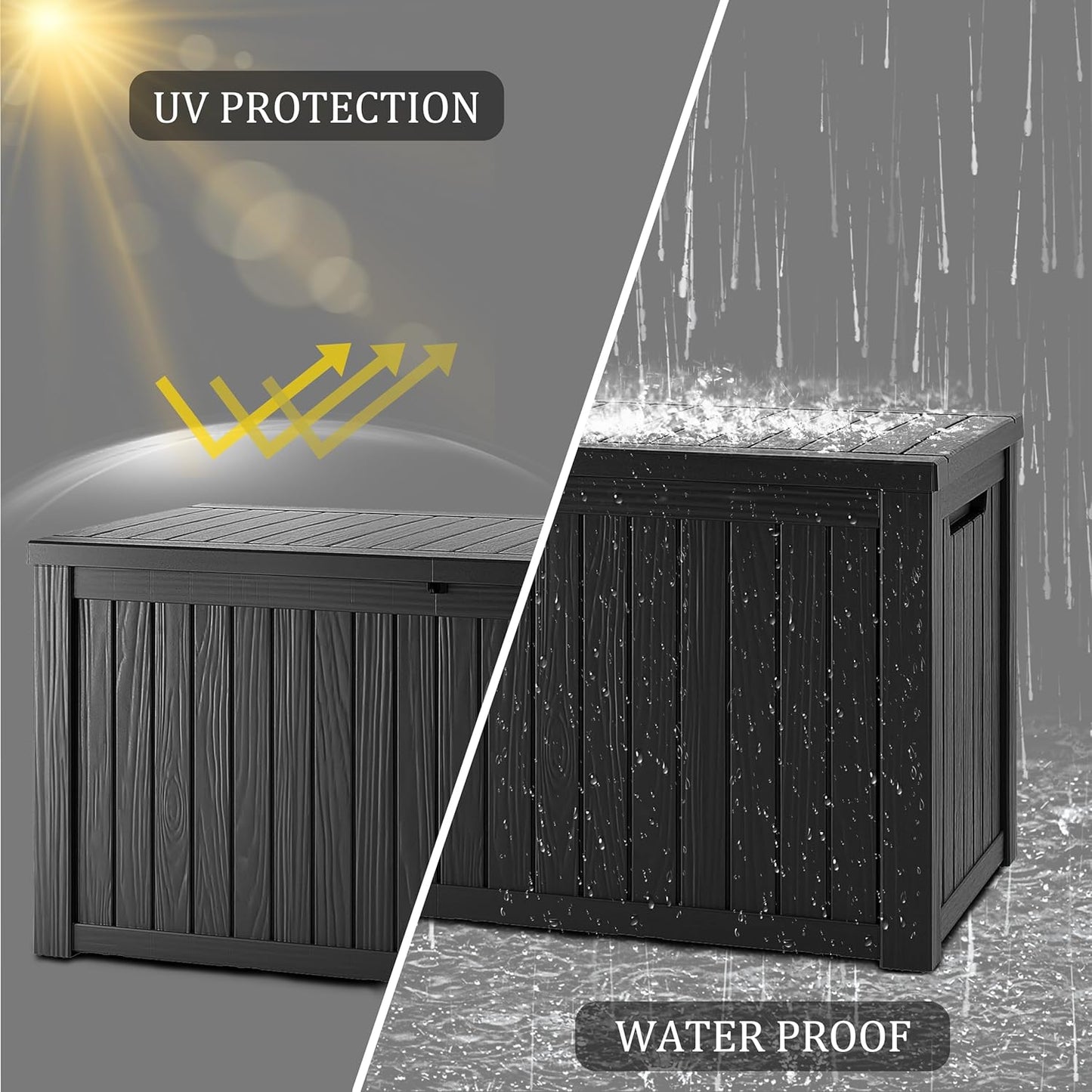 180 Gallon Patio Storage Box - Waterproof Deck Boxes & Outdoor Storage Deck Box, Lockable Resin Chest for Pool/Garden Tools, UV-Resistant, Black