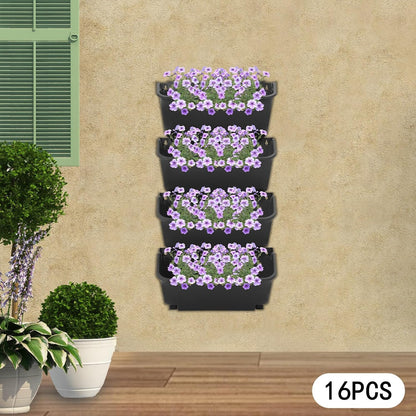 16 Pack Self Watering Wall Mounted Planter, Indoor and Outdoor Vertical Planter Wall Mounted Planter for Patio Outdoor Decor with Drainage Holes, Vertical Garden Planters for Indoor Plants- Black