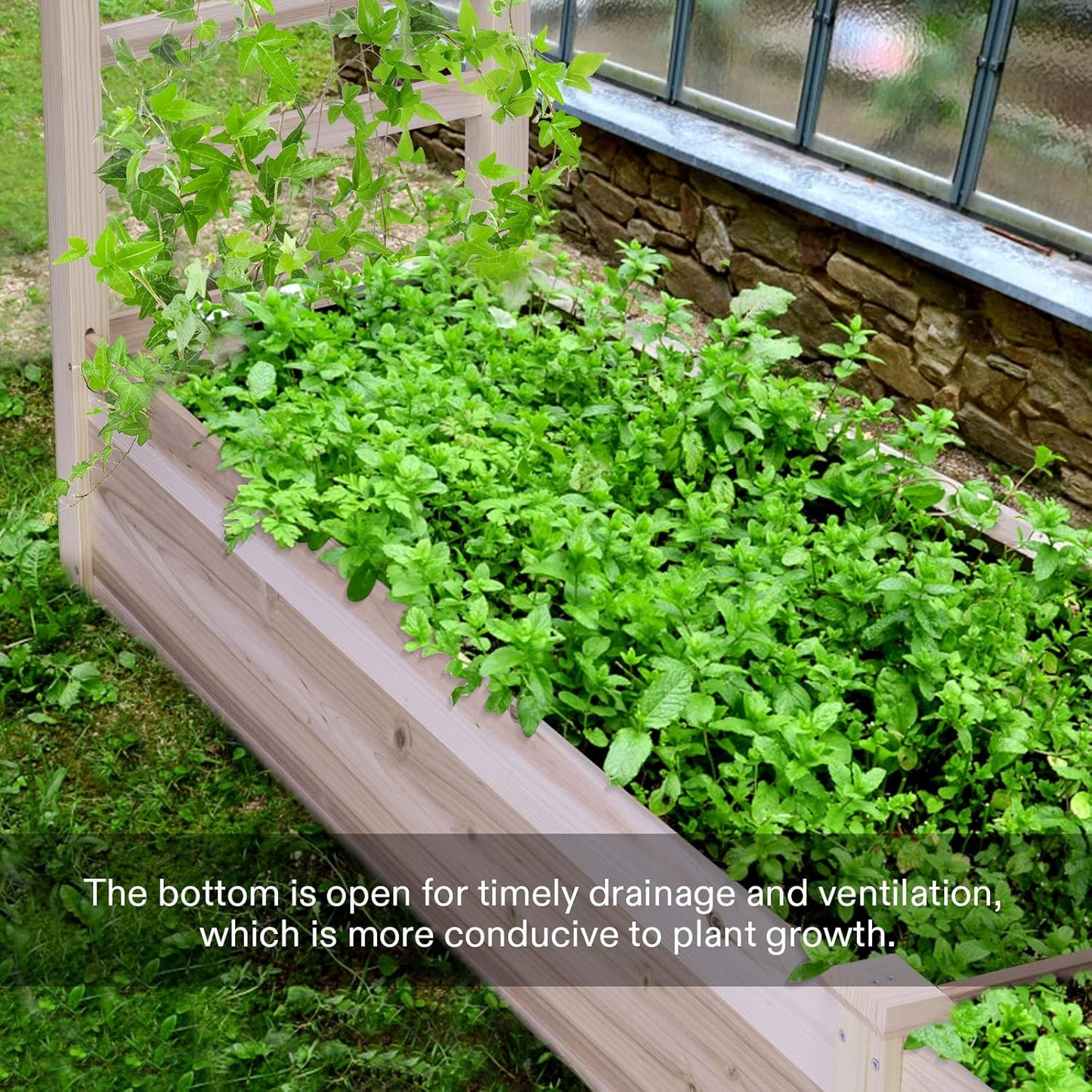 VIVOSUN Wooden Raised Garden Bed, 48 x 24 x 30 Inches, Outdoor Wood Planter Box with Gloves and a Liner, with Trellis for Vine Climbing for Garden, Patio, Balcony, Backyard and Outdoors