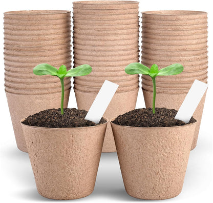 4 Inch Peat Pots, 50PCS Biodegradable Plant Starting Pots Round Nursery Pot, Garden Germination Nursery Pot Bonus 20 Plant Labels (4 Inch, 50P)
